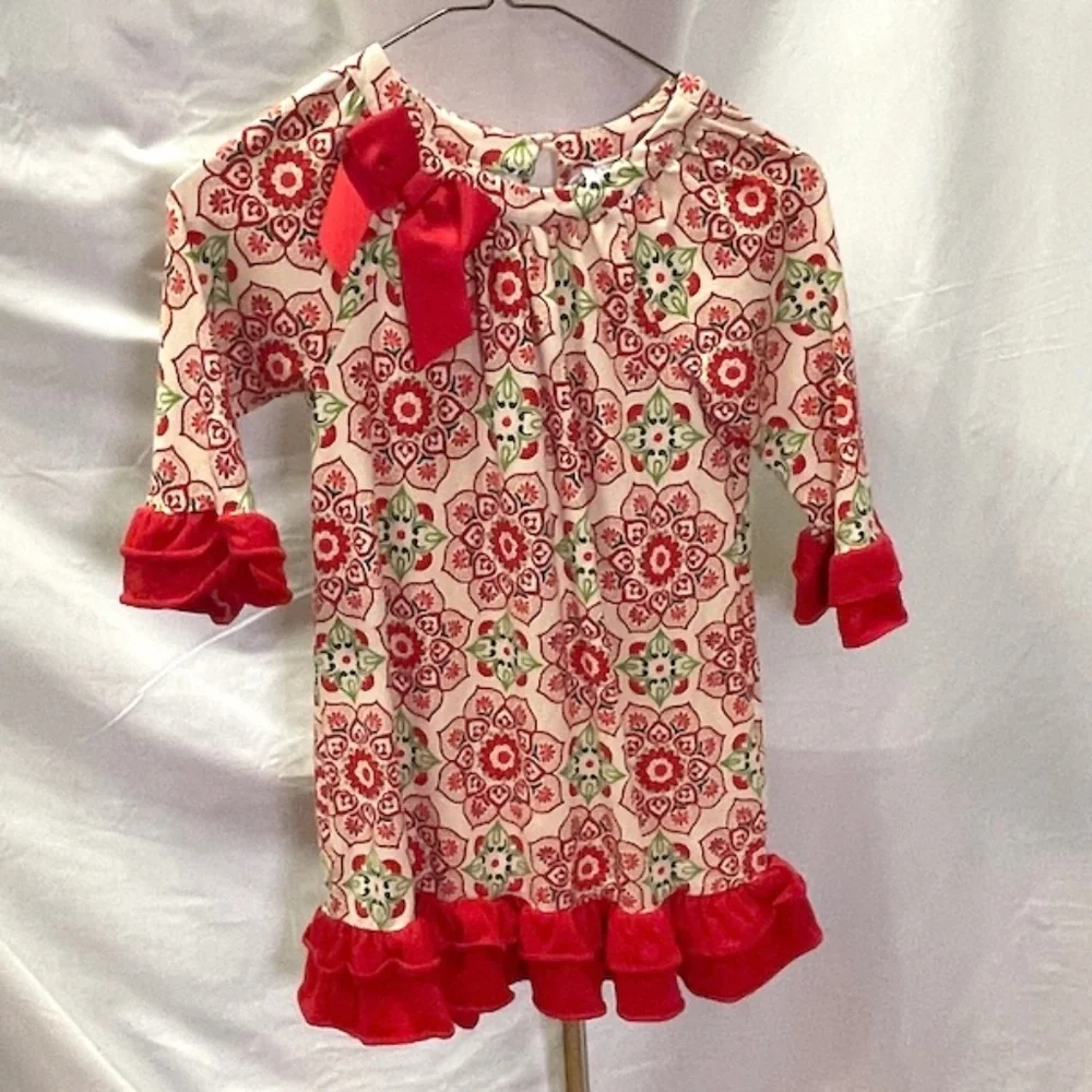 Counting Daisies Tan & Red Ruffled Soft‎ Knit Girls Dress 5